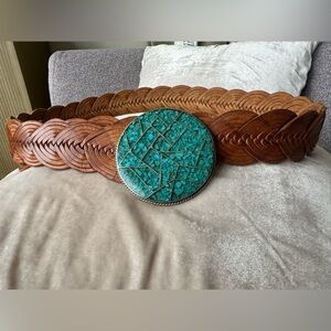 Chico's Brown Belt with Turquoise Buckle